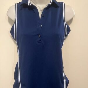 Navy Blue Sleeveless Polo Top